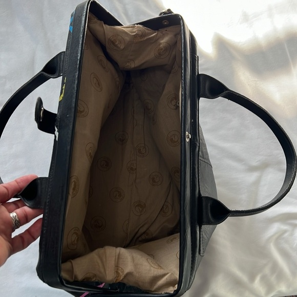 Fenicottero Black Leather Graffiti Bag - Picture 3 of 9